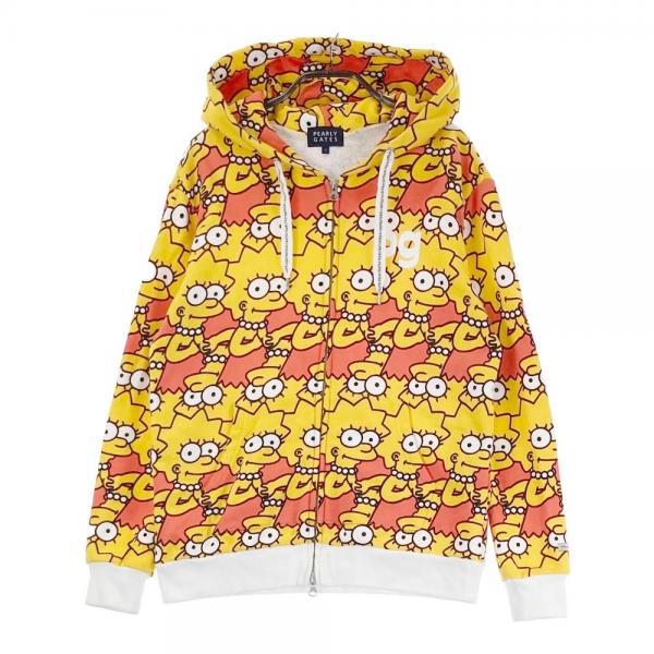 サイズ：1 PEARLY GATES パーリーゲイツ  ジップパーカー SIMPSONS 総柄 イエロー系 [240001112651] ゴルフウェア レディース ストスト PEARLY GATES パーリーゲイツ ジップパーカー SIMPSONS 総柄