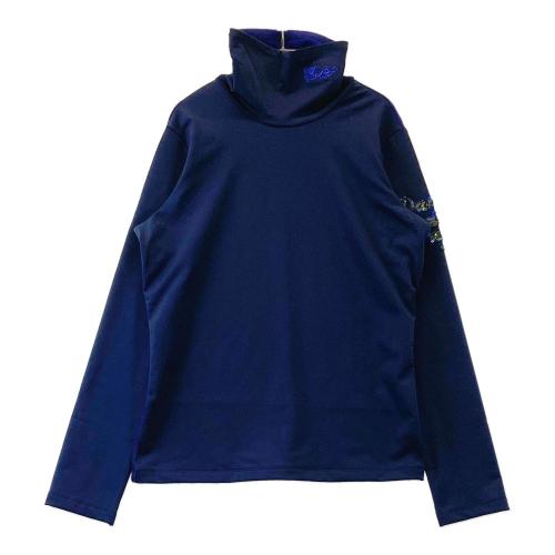 サイズ：2 DANCE WITH DRAGON ダンスウィズドラゴン  ハイネック長袖Tシャツ ボーダー柄 ブルー系 [240001237083] ゴルフウェア レディース ストスト DANCE WITH DRAGON ダンスウィズドラゴン ハイネック長袖Tシャツ