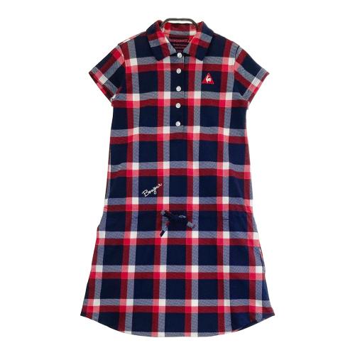 新品　ルコック ゴルフ　ポロワンピース　ネイビー系　総柄　M 接触冷感×通気　M LE COQ GOLF ルコックゴルフ デザイン切替 半袖ポロワンピース