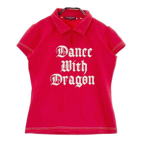 サイズ：2 DANCE WITH DRAGON ダンスウィズドラゴン  パイル地 半袖ポロシャツ  レッド系 [240001183076] ゴルフウェア レディース ストスト DANCE WITH DRAGON(ダンスウィズドラゴン) ポロシャツ｜中古