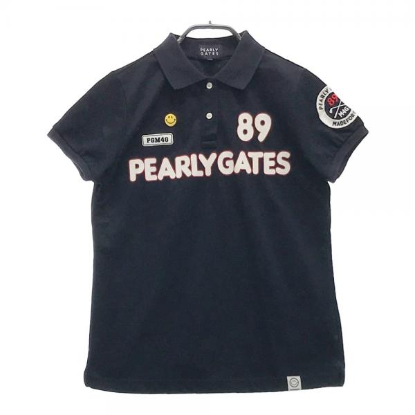 PEARLY GATES パーリーゲイツ 半袖ポロシャツ ニコちゃん ネイビー系 サイズ：0 ランク：B 【中古】ゴルフウェア
