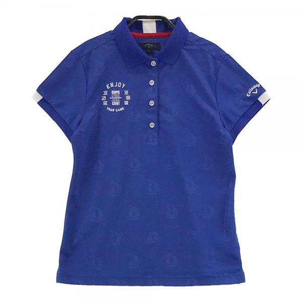 CALLAWAY キャロウェイ 半袖ポロシャツ ヨット 総柄 ブルー系 サイズ：L ランク：A- 【中古】ゴルフウェア
