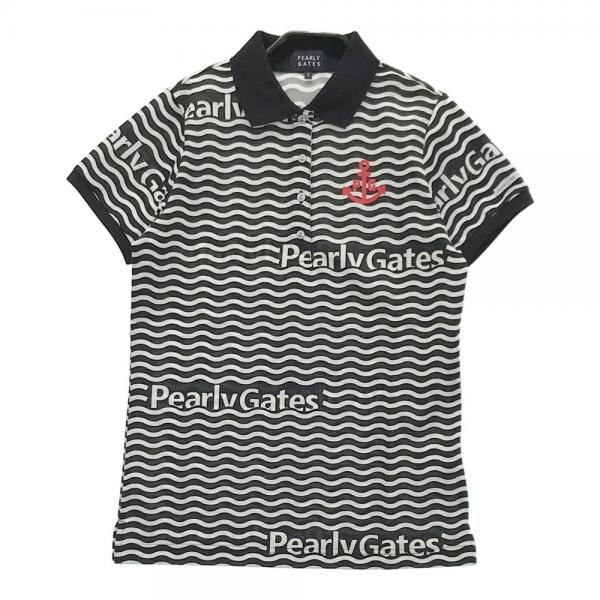 PEARLY GATES パーリーゲイツ 2021年モデル 半袖ポロシャツ ボーダー 総柄 ブラック系 サイズ：0 ランク：S 【中古】ゴルフウェア