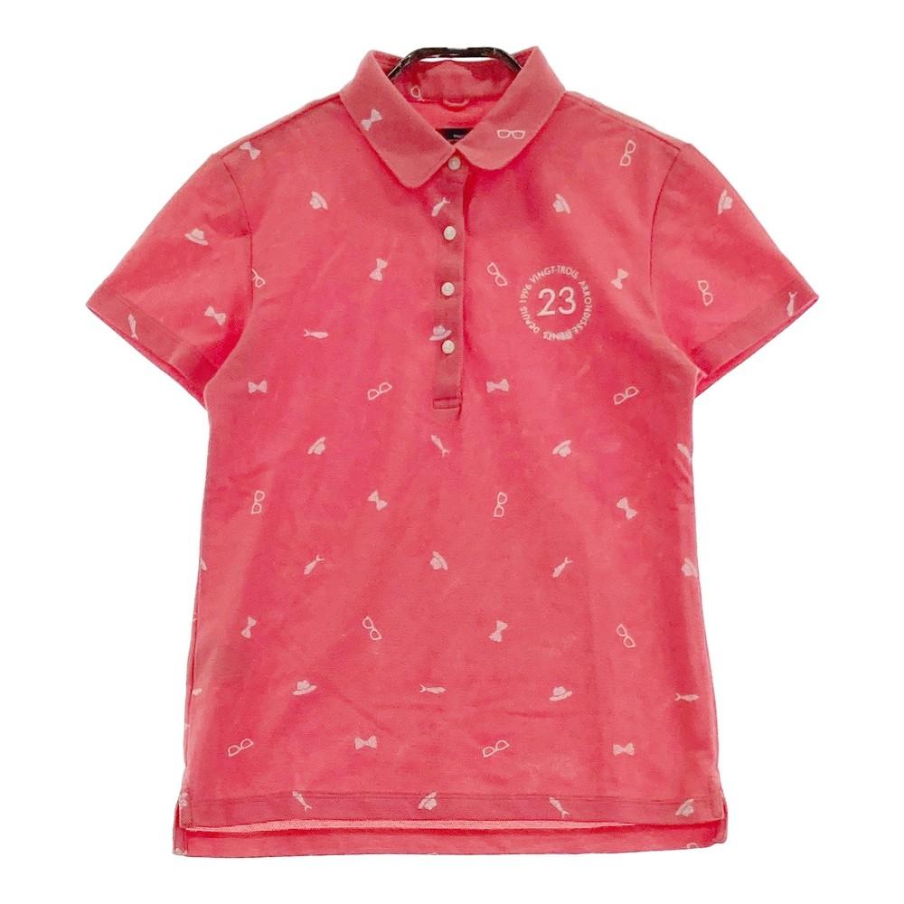 23区GOLF ニジュウサンクゴルフ 半袖ポロシャツ 総柄 ピンク系 サイズ