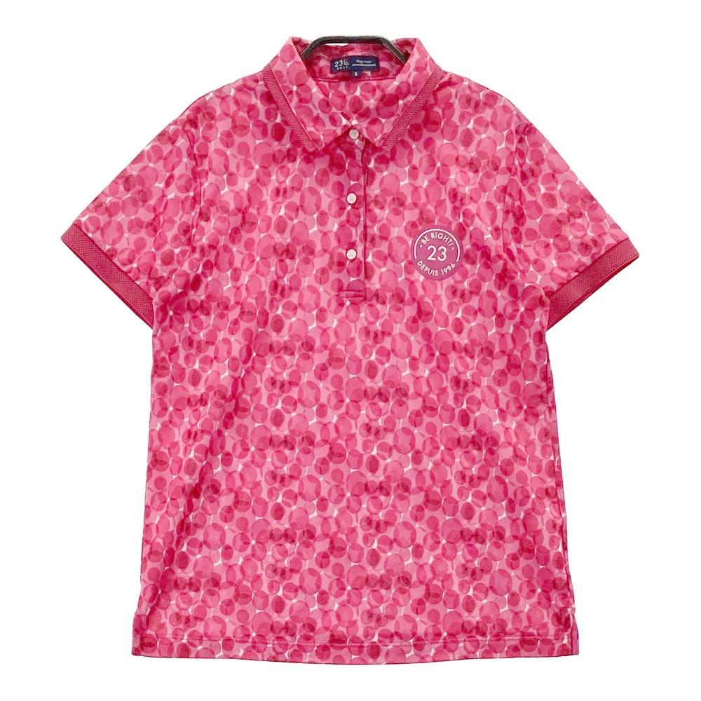 23区GOLF ニジュウサンクゴルフ 半袖ポロシャツ 総柄 ピンク系 サイズ