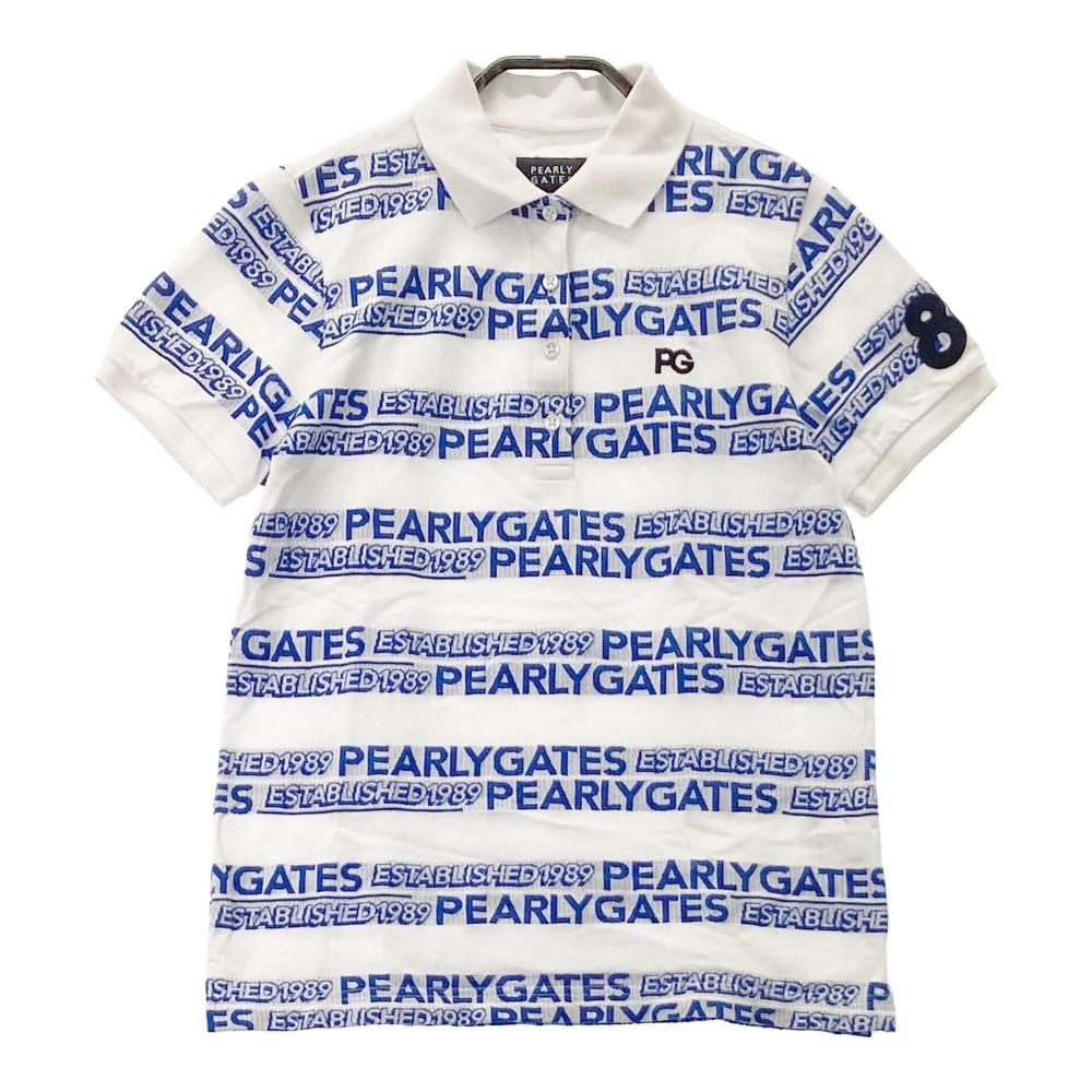PEARLY GATES パーリーゲイツ 2022年モデル 半袖ポロシャツ ロゴボーダー 総柄 ホワイト系 サイズ：1 ランク：B 【中古】ゴルフウェア
