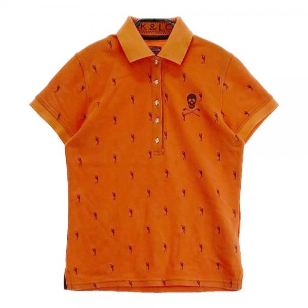 MARK&LONA マークアンドロナ 半袖ポロシャツ ガイコツ刺繍 オレンジ系 サイズ：M ランク：B 【中古】ゴルフウェア