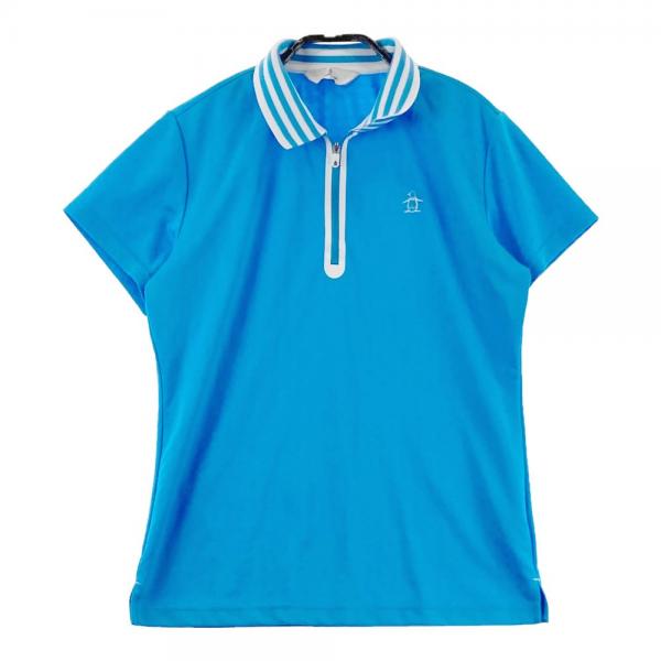 MUNSING WEAR マンシングウェア ハーフジップ 半袖 ポロシャツ ドット柄 ブルー系 サイズ：L ランク：B 【中古】ゴルフウェア