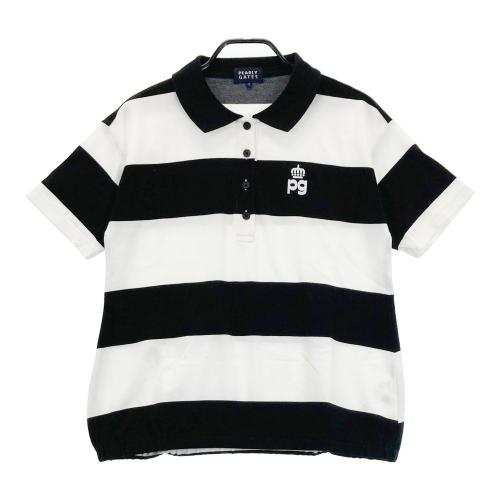 サイズ：1 PEARLY GATES パーリーゲイツ 055-1260616 半袖ポロシャツ ヤシの木プリント ボーダー柄 ホワイト系 [240101475310] ゴルフウェア レディース ストスト 新品】PEARLY GATES パーリーゲイツ 055-1260616 半袖ポロシャツ