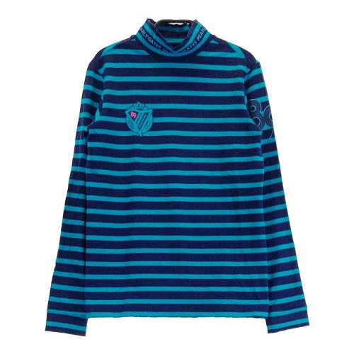 サイズ：0 PEARLY GATES パーリーゲイツ  ハイネック長袖Tシャツ ボーダー柄 ネイビー系 [240101369134] ゴルフウェア レディース ストスト PEARLY GATES パーリーゲイツ ハイネック長袖Tシャツ ボーダー柄