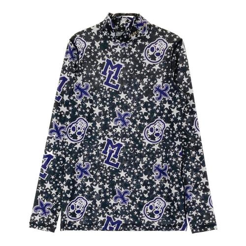 サイズ：M MARK&amp;LONA マークアンドロナ  ハイネック 長袖 インナーTシャツ スカル 星 総柄 ネイビー系 [240101473954] ゴルフウェア レディース ストスト MARK&LONA マークアンドロナ ハイネック 長袖 インナーTシャツ