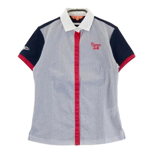 サイズ：M BEAMS GOLF ビームスゴルフ  長袖ポロシャツ シアサッカー ボタンダウン ストライプ柄 ブラック系 [240101438440] ゴルフウェア レディース ストスト BEAMS GOLF ビームスゴルフ シアサッカー 長袖ポロシャツ ボタン