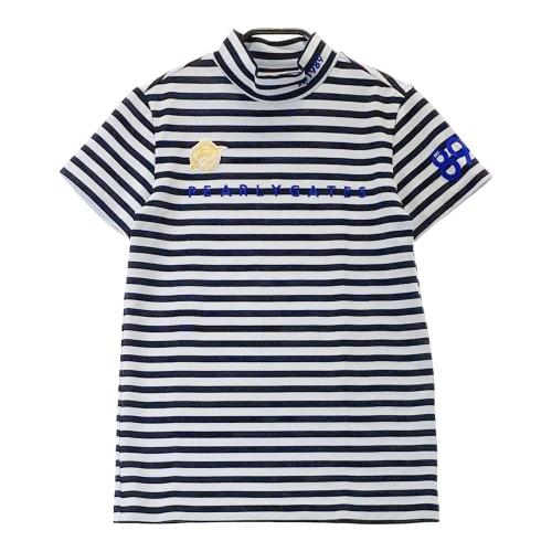 サイズ：2 PEARLY GATES パーリーゲイツ  ハイネック半袖Tシャツ ボーダー柄 ネイビー系 [240101449911] ゴルフウェア レディース ストスト PEARLY GATES パーリーゲイツ ハイネック半袖Tシャツ ボーダー柄