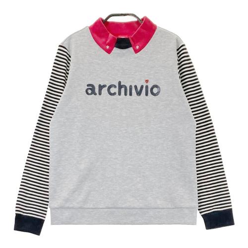 ARCHIVIO アルチビオ 長袖Tシャツ バタ臭 袖ボーダー柄 グレー系 38 【中古】ゴルフウェア