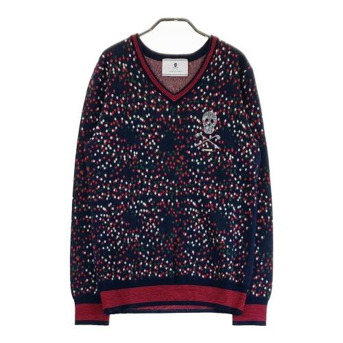 MARK&LONA マークアンドロナ Vネック ニットセーター ロゴ×総柄