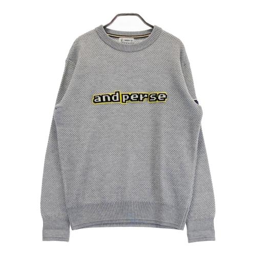 サイズ：L AND PER SE アンパスィ  ウール混 ハーフジップ ニットセーター ロゴ×ボーダー柄 ホワイト系 [240101468826] ゴルフウェア メンズ ストスト AND PER SE アンパスィ ウール混 ハーフジップ ニットセーター