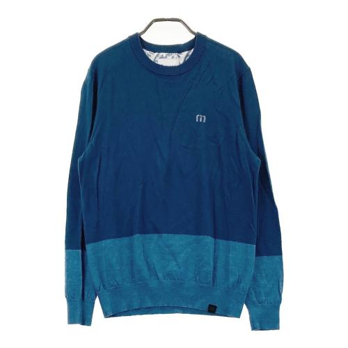 サイズ：M TRAVIS MATHEW トラビスマシュー  リネン混 長袖ニットセーター ボーダー柄 ブルー系 [240101464152] ゴルフウェア メンズ ストスト TRAVIS MATHEW トラビスマシュー リネン混 長袖ニットセーター