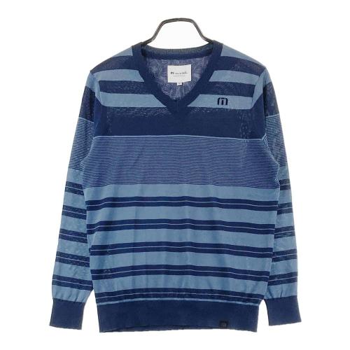 サイズ：M TRAVIS MATHEW トラビスマシュー  リネン混 長袖ニットセーター ボーダー柄 ブルー系 [240101464152] ゴルフウェア メンズ ストスト TRAVIS MATHEW トラビスマシュー リネン混 長袖ニットセーター