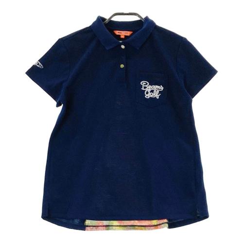 美品 BEAMS GOLF ビームスゴルフ 半袖ポロシャツ 総柄 M BEAMS GOLF ビームスゴルフ 半袖ポロシャツ 総柄 ネイビー系