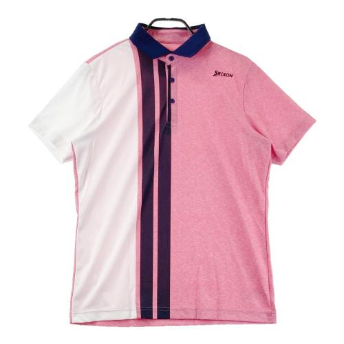 サイズ：M SRIXON スリクソン by DESCENTE 半袖ポロシャツ ストライプ柄 ピンク系 [240101417914] ゴルフウェア メンズ ストスト SRIXON スリクソン by DESCENTE 半袖ポロシャツ ストライプ柄