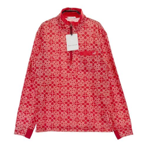 HEAL CREEK ヒールクリーク ハーフジップ 半袖ポロシャツ 総柄 レッド