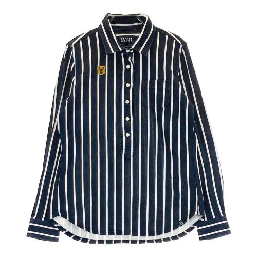 PEARLY GATES パーリーゲイツ 長袖ポロシャツ ストライプ柄 ネイビー系