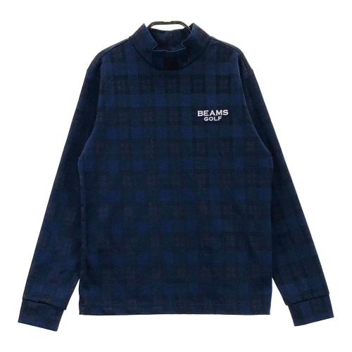 サイズ：L BEAMS GOLF ビームスゴルフ  ハイネック 長袖Tシャツ チェック柄 ネイビー系 [240101366271] ゴルフウェア レディース ストスト BEAMS GOLF ビームスゴルフ ハイネック 長袖Tシャツ チェック柄