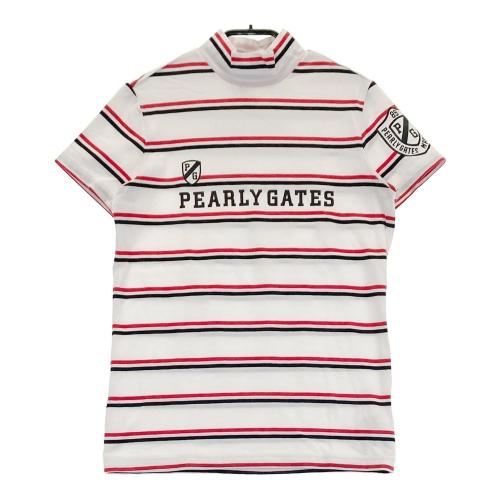 サイズ：1 PEARLY GATES パーリーゲイツ  ハイネック 半袖Tシャツ イナズマワッペン ボーダー柄 ホワイト系 [240101479935] ゴルフウェア レディース ストスト PEARLY GATES パーリーゲイツ ハイネック 半袖Tシャツ イナズマ