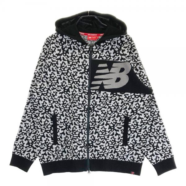 サイズ：7 NEW BALANCE GOLF ニューバランス  ニット ジップパーカー ビックロゴ 総柄 ブラック系 [240101371215] ゴルフウェア メンズ ストスト NEW BALANCE GOLF ニューバランス ニット ジップパーカー
