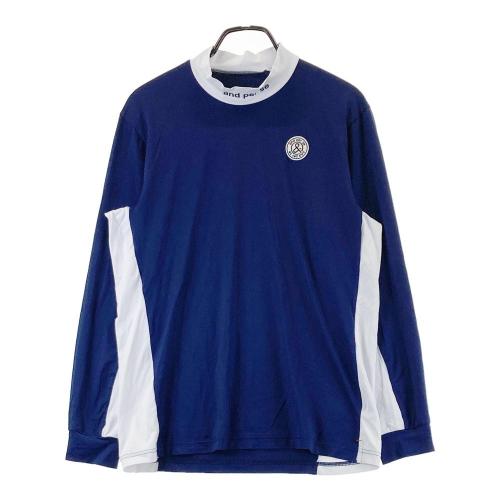 【サイズ L美品】アンパスィ　長袖モックネックシャツ　ゴルフ　ボーダー　メンズ サイズ L美品】アンパスィ 長袖モックネックシャツ ゴルフ