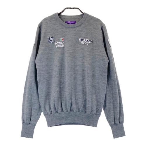 サイズ：M BEAMS GOLF ビームスゴルフ  長袖ニットセーター ワッペン 総柄 グレー系 [240101423316] ゴルフウェア レディース ストスト BEAMS GOLF ビームスゴルフ 長袖ニットセーター ワッペン 総柄