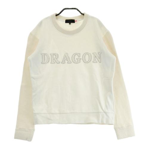 サイズ：2 DANCE WITH DRAGON ダンスウィズドラゴン  ハーフジップ ニットセーター ロゴ総柄 ホワイト系 [240101427501] ゴルフウェア レディース ストスト DANCE WITH DRAGON ダンスウィズドラゴン ハーフジップ ニット