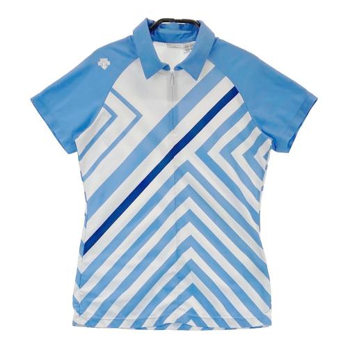サイズ：L DESCENTE GOLF デサントゴルフ  ハーフジップ 半袖ポロシャツ 総柄 レッド系 [240101507234] ゴルフウェア レディース ストスト DESCENTE GOLF デサントゴルフ ハーフジップ 半袖ポロシャツ 総柄