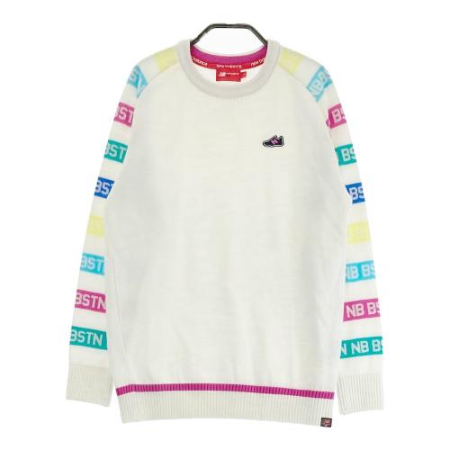 サイズ：0 NEW BALANCE GOLF ニューバランス  ウール混 ニットセーター ボーダー×総柄 ホワイト系 [240101422949] ゴルフウェア レディース ストスト NEW BALANCE GOLF ニューバランス ウール混 ニットセーター