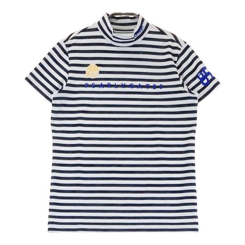 サイズ：1 PEARLY GATES パーリーゲイツ  ハイネック 半袖Tシャツ イナズマワッペン ボーダー柄 ホワイト系 [240101479935] ゴルフウェア レディース ストスト サイズ：1 PEARLY GATES パーリーゲイツ ハイネック 半袖Tシャツ