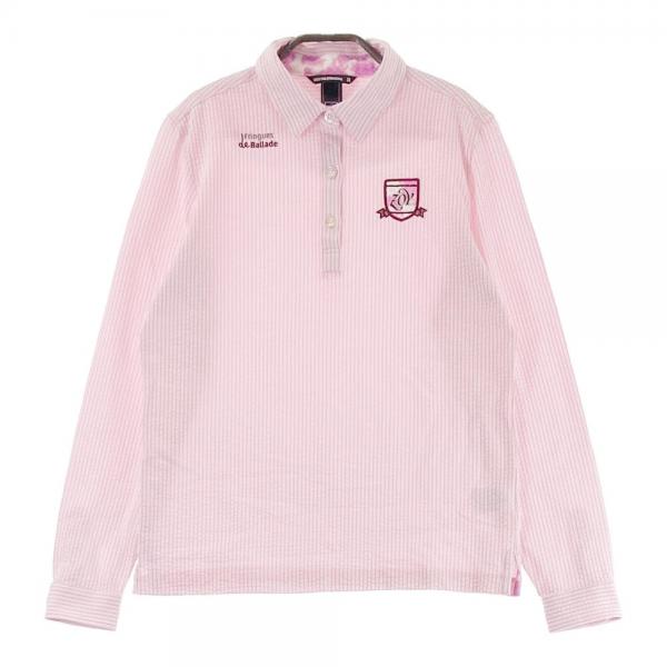 サイズ：38 ZOY ゾーイ 071719076 長袖ポロシャツ シアサッカー ストライプ ピンク系 [240101416516] ゴルフウェア レディース ストスト ZOY ゾーイ 長袖ポロシャツ シアサッカー ピンク系 サイズ：38