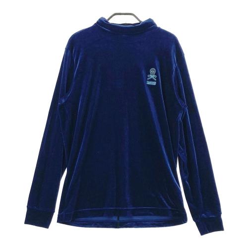 サイズ：44 MARK&amp;LONA マークアンドロナ  ハイネック 長袖Tシャツ ベロア ロゴ総柄 ブルー系 [240101417640] ゴルフウェア メンズ ストスト MARK&LONA マークアンドロナ ハイネック 長袖Tシャツ ベロア