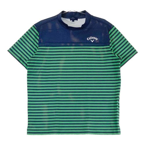 サイズ：L CALLAWAY キャロウェイ  モックネック半袖Tシャツ メッシュ ボーダー柄 ネイビー系 [240101410352] ゴルフウェア メンズ ストスト CALLAWAY キャロウェイ モックネック半袖Tシャツ メッシュ
