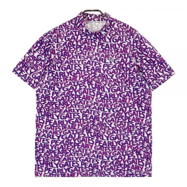 サイズ：6 PEARLY GATES パーリーゲイツ 053-2267705 ハイネック 半袖Tシャツ ロゴ総柄 パープル系 [240101410987] ゴルフウェア メンズ ストスト PEARLY GATES パーリーゲイツ 053-2267705 ハイネック 半袖T