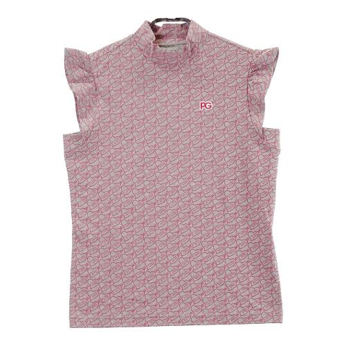 サイズ：1 PEARLY GATES パーリーゲイツ 2022年 ハイネック フリル袖 シャツ ハート総柄 グレー系 [240101417903] ゴルフウェア レディース ストスト PEARLY GATES パーリーゲイツ 2022年 ハイネック フリル袖