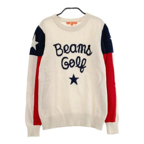 サイズ：M BEAMS GOLF ビームスゴルフ  長袖ニットセーター ワッペン 総柄 グレー系 [240101423316] ゴルフウェア レディース ストスト BEAMS GOLF ビームスゴルフ 長袖ニットセーター ワッペン 総柄
