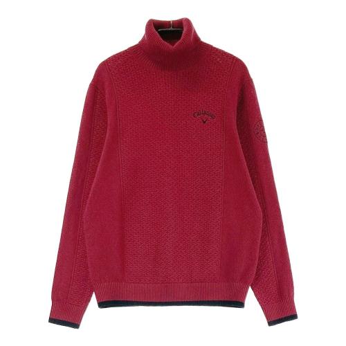 サイズ：L CALLAWAY キャロウェイ  モヘヤ混 長袖ニットセーター 総柄 レッド系 [240101422987] ゴルフウェア メンズ ストスト CALLAWAY キャロウェイ モヘヤ混 長袖ニットセーター 総柄
