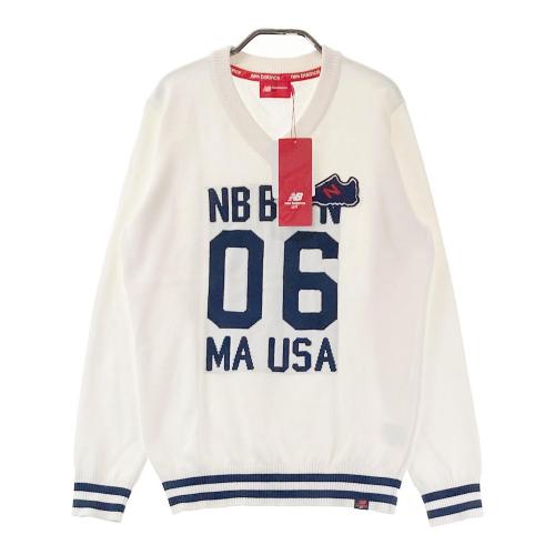 サイズ：2 NEW BALANCE GOLF ニューバランス  フロントロゴ 長袖ニットセーター  ホワイト系 [240101420997] ゴルフウェア レディース ストスト NEW BALANCE GOLF ニューバランス フロントロゴ 長袖ニット