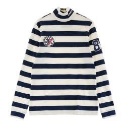 美品【パーリーゲイツ】ゴルフ ハイネック 長袖Tシャツ ロンT 総柄 紺×白 サイズ：0 PEARLY GATES パーリーゲイツ 2023年モデル