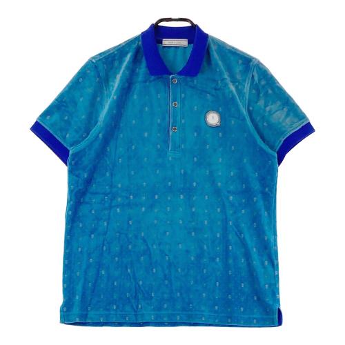 サイズ：44 MARK&amp;LONA マークアンドロナ  ハイネック 長袖Tシャツ ベロア ロゴ総柄 ブルー系 [240101417640] ゴルフウェア メンズ ストスト MARK&LONA マークアンドロナ ハイネック 長袖Tシャツ ベロア