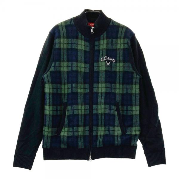 サイズ：L CALLAWAY キャロウェイ レッドレーベル 裏地付 ニット ジップジャケット チェック柄 ブラック系 [240101423966] ゴルフウェア メンズ ストスト CALLAWAY キャロウェイ レッドレーベル 裏地付 ニット ジップ