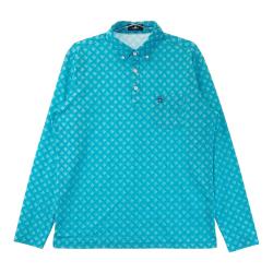 サイズ：L MUNSING WEAR マンシングウェア  長袖ポロシャツ ボタンダウン 総柄 ブルー系 [240101423973] ゴルフウェア メンズ ストスト MUNSING WEAR マンシングウェア 長袖ポロシャツ ボタンダウン 総