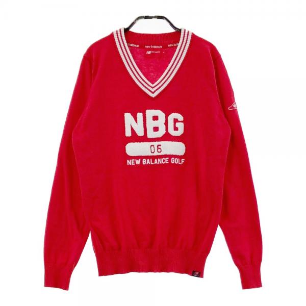 サイズ：1 NEW BALANCE GOLF ニューバランス  コットン混 ニットセーター  レッド系 [240101424233] ゴルフウェア レディース ストスト NEW BALANCE GOLF ニューバランス コットン混 ニットセーター