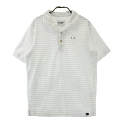 サイズ：M TRAVIS MATHEW トラビスマシュー  パイル地 半袖ポロシャツ ボーダー柄 ホワイト系 [240101425624] ゴルフウェア メンズ ストスト TRAVIS MATHEW トラビスマシュー パイル地 半袖ポロシャツ