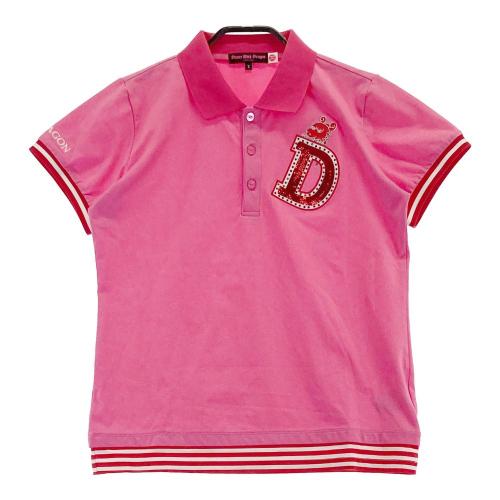 サイズ：2 DANCE WITH DRAGON ダンスウィズドラゴン  半袖モックネックTシャツ ボーダー ピンク系 [240101416012] ゴルフウェア レディース ストスト DANCE WITH DRAGON ダンスウィズドラゴン 半袖モックネックT